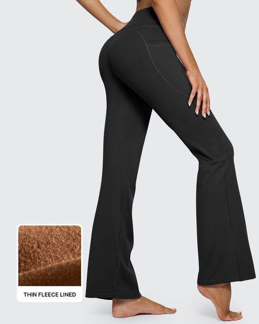 Pantalones Casuales Acampanados de Talle Alto con Forro Polar