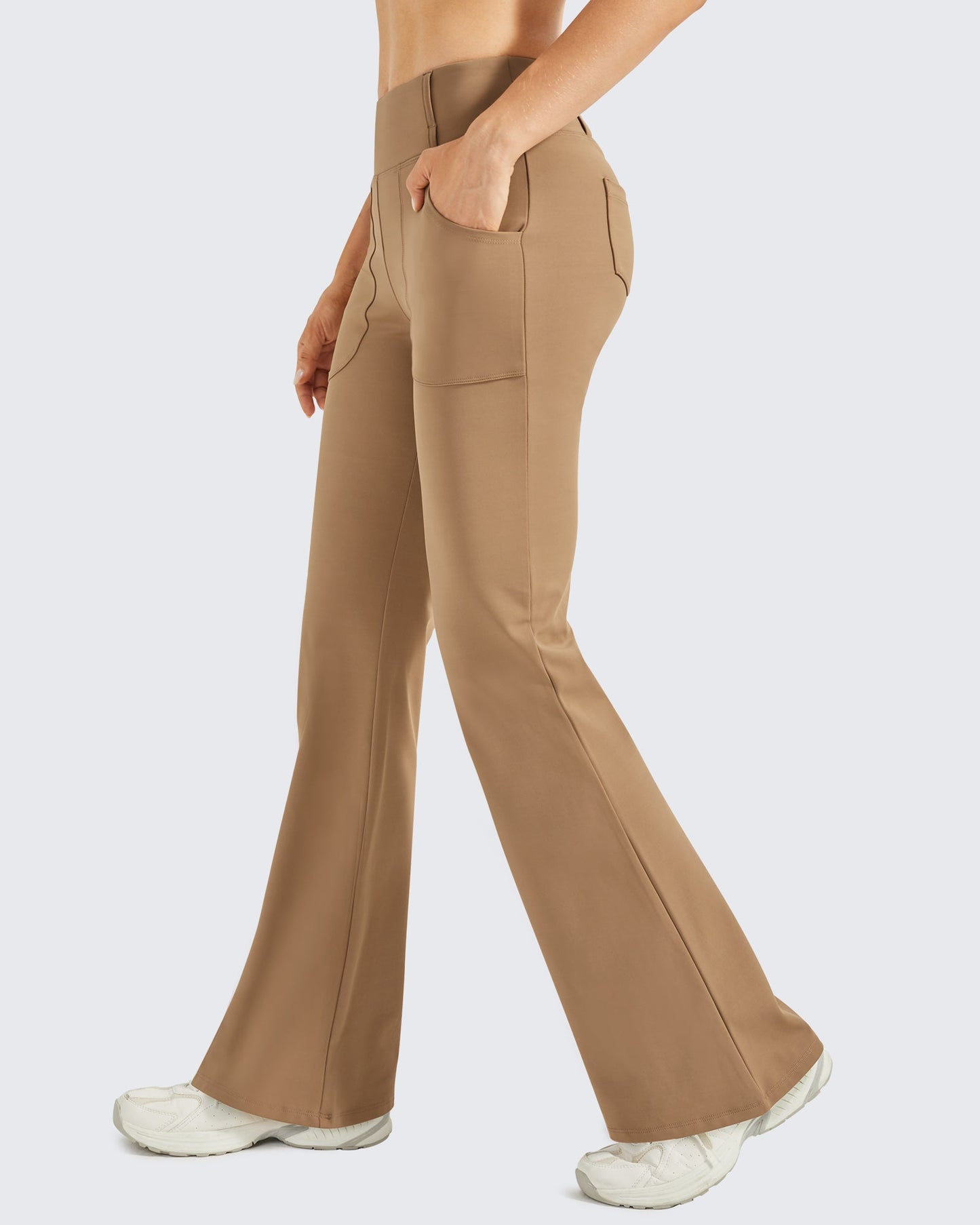 Pantalones acampanados de trabajo de cintura alta con forro polar