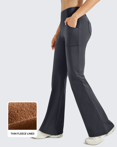Pantalones acampanados de trabajo de cintura alta con forro polar