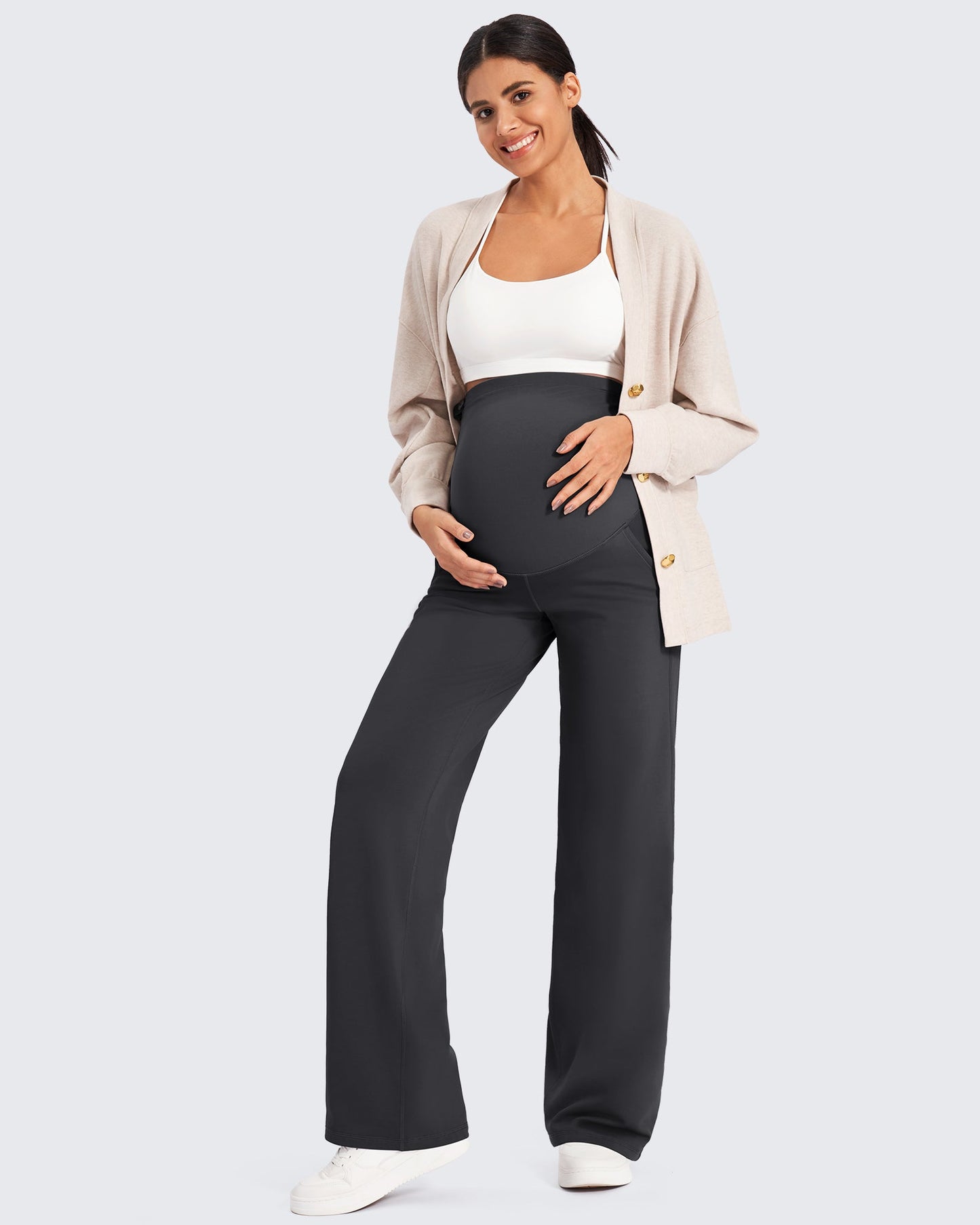Pantalones de trabajo cálidos de maternidad forrados con forro polar