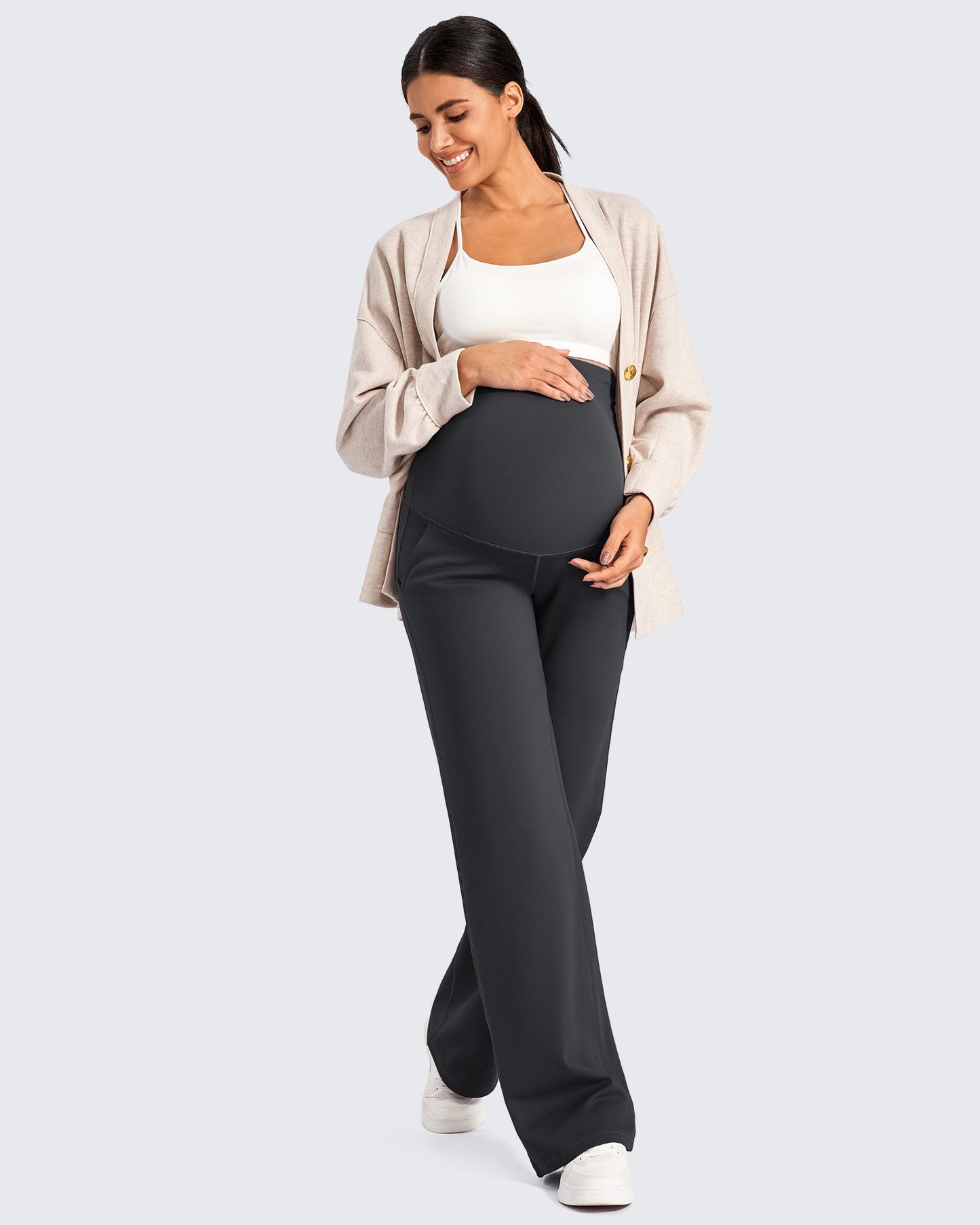 Pantalones de trabajo cálidos de maternidad forrados con forro polar