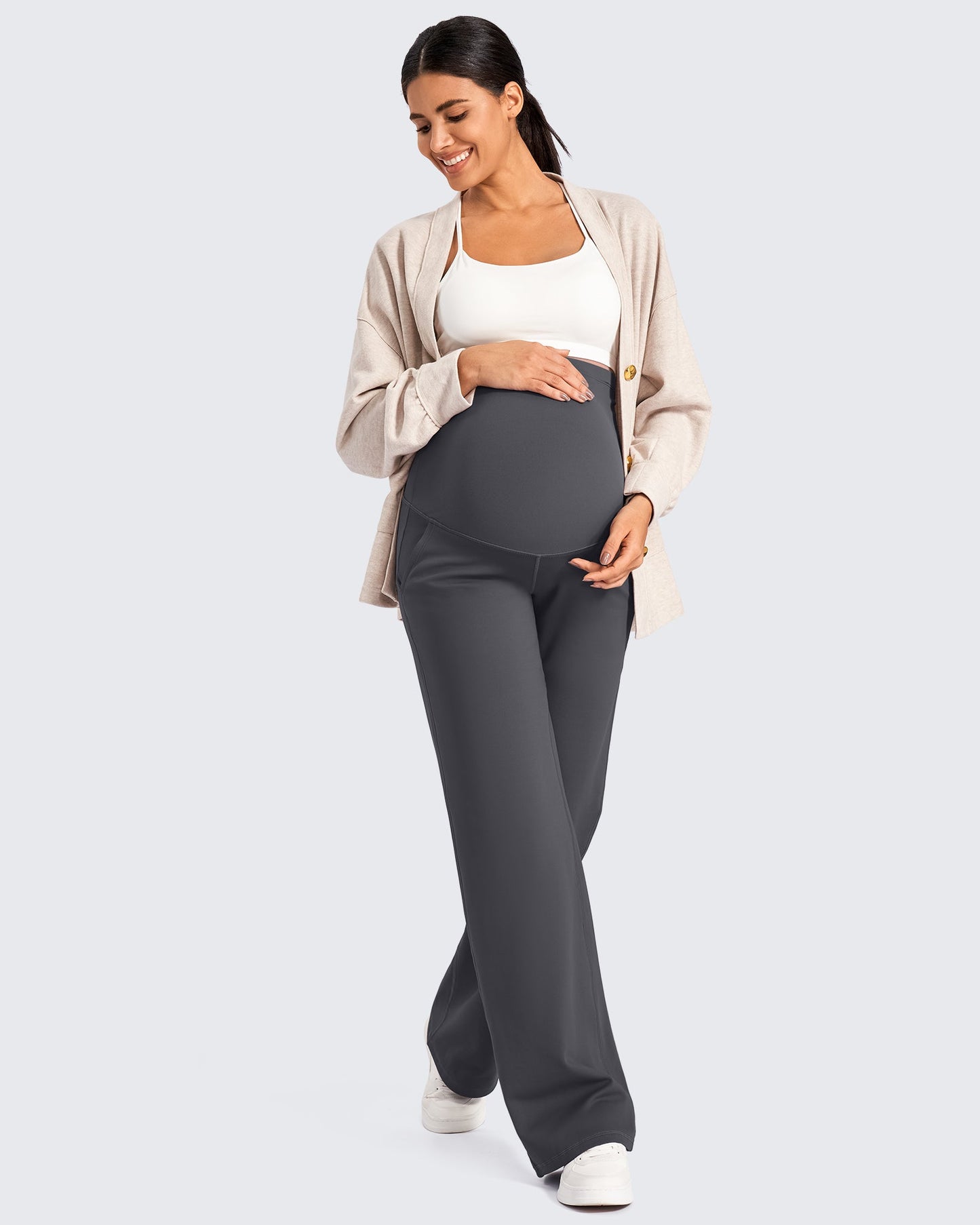 Pantalones de trabajo cálidos de maternidad forrados con forro polar