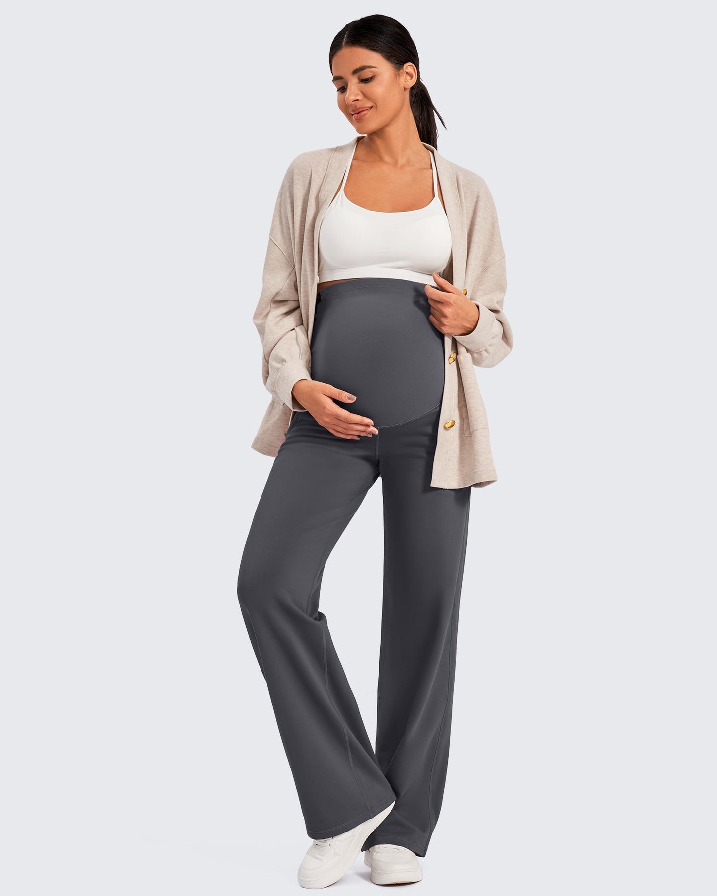 Pantalones de trabajo cálidos de maternidad forrados con forro polar