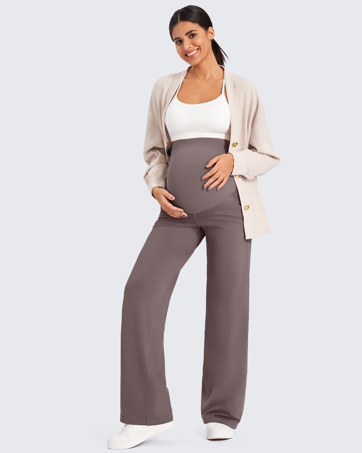 Pantalones de trabajo cálidos de maternidad forrados con forro polar