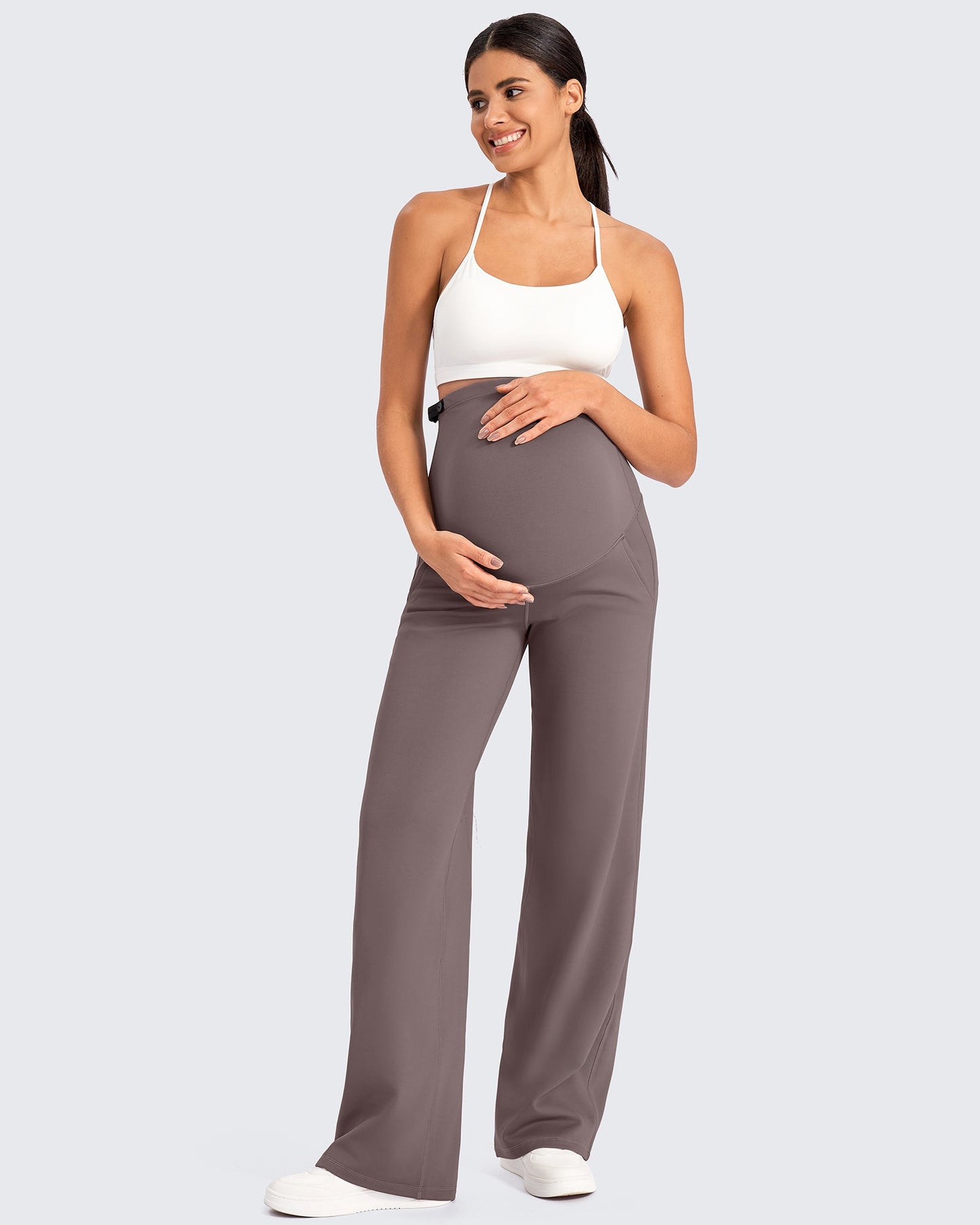 Pantalones de trabajo cálidos de maternidad forrados con forro polar