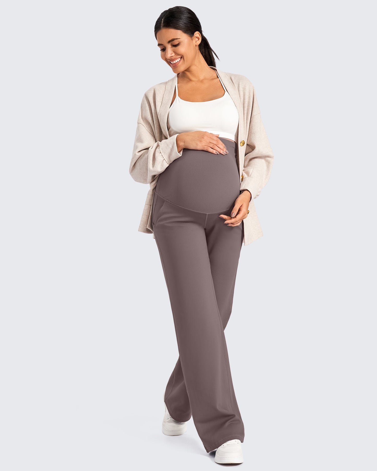 Pantalones de trabajo cálidos de maternidad forrados con forro polar