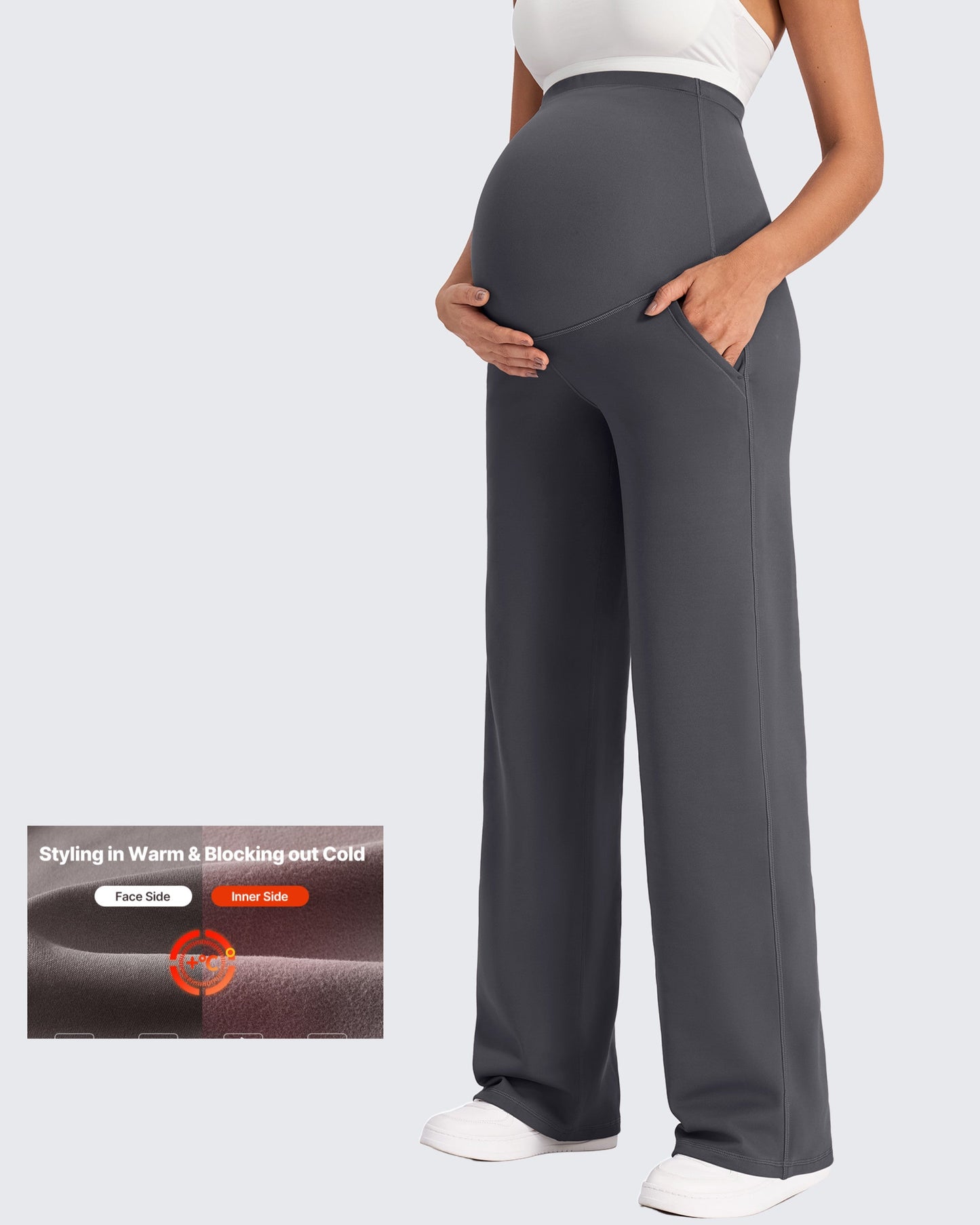 Pantalones de trabajo cálidos de maternidad forrados con forro polar