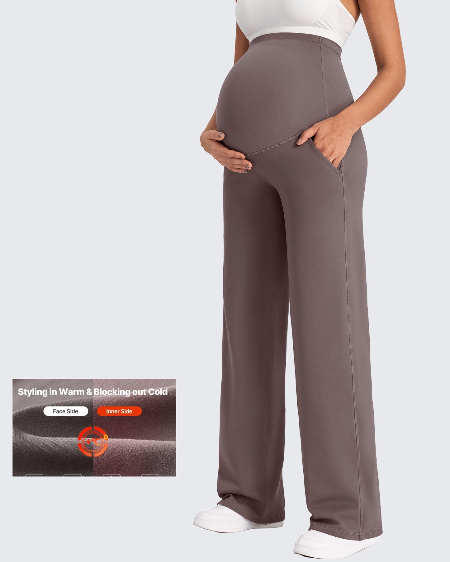 Pantalones de trabajo cálidos de maternidad forrados con forro polar