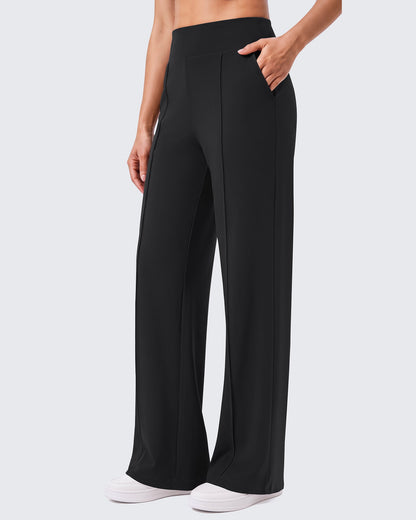 G4Free EverGoing Pantalones de yoga de pierna ancha de talle alto con costura frontal y bolsillos