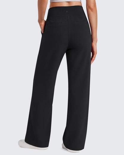 G4Free EverGoing Pantalones de yoga de pierna ancha de talle alto con costura frontal y bolsillos