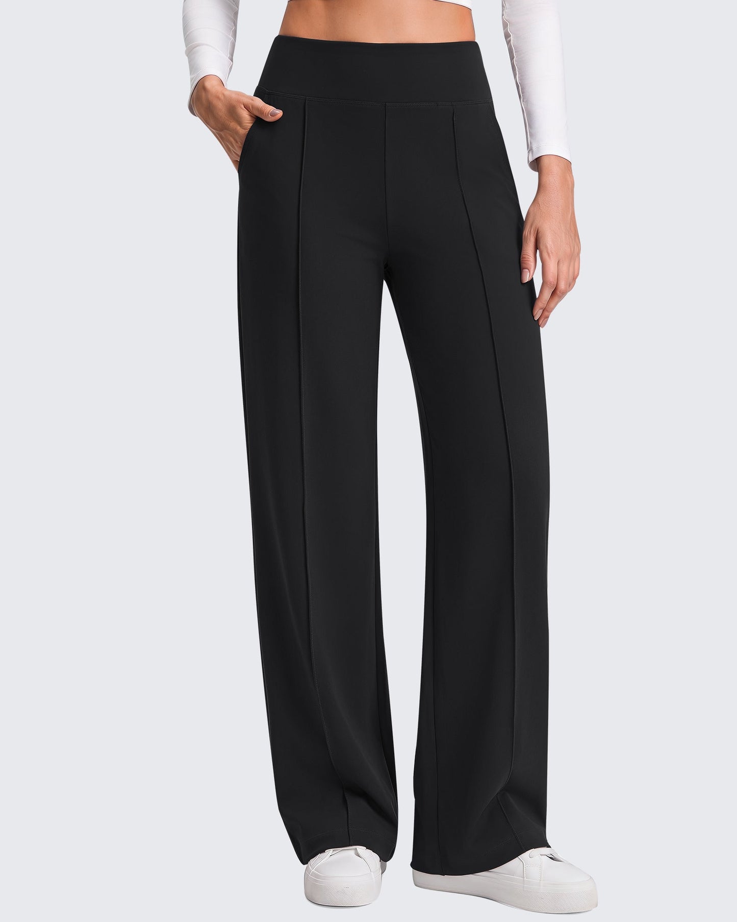 G4Free EverGoing Pantalones de yoga de pierna ancha de talle alto con costura frontal y bolsillos