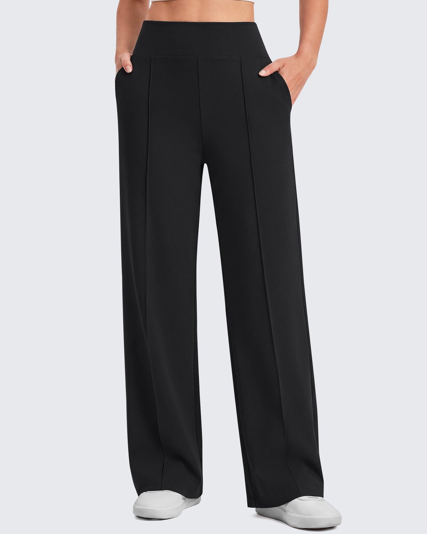 G4Free EverGoing Pantalones de yoga de pierna ancha de talle alto con costura frontal y bolsillos