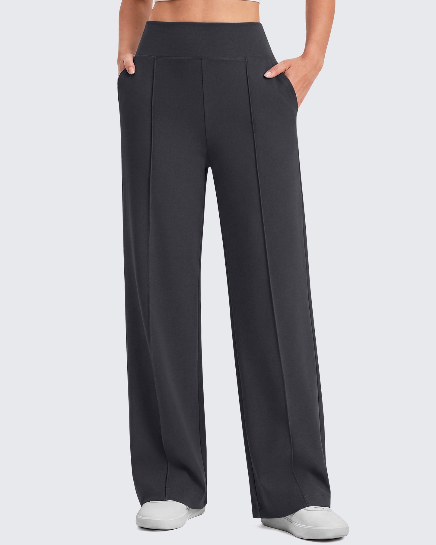 G4Free EverGoing Pantalones de yoga de pierna ancha de talle alto con costura frontal y bolsillos