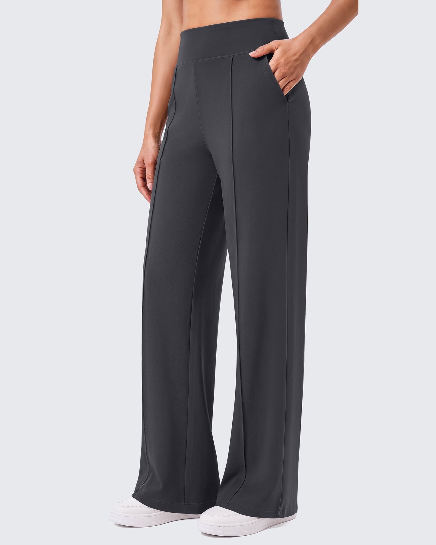 G4Free EverGoing Pantalones de yoga de pierna ancha de talle alto con costura frontal y bolsillos