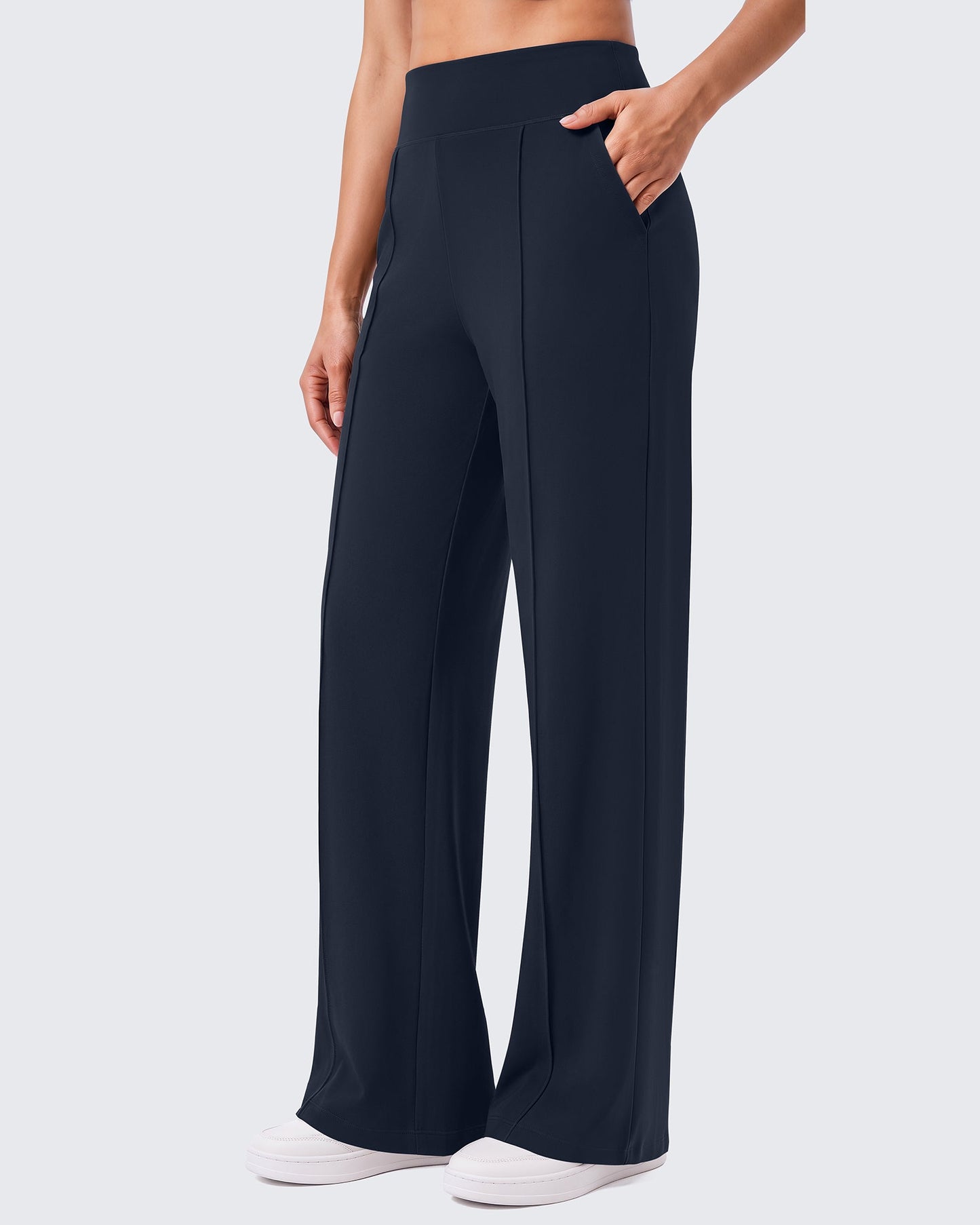 G4Free EverGoing Pantalones de yoga de pierna ancha de talle alto con costura frontal y bolsillos