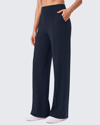 G4Free EverGoing Pantalones de yoga de pierna ancha de talle alto con costura frontal y bolsillos
