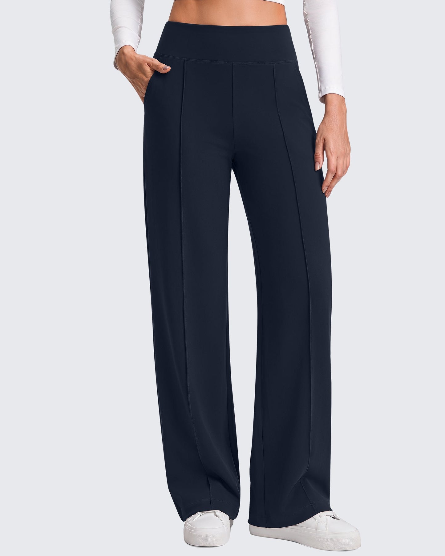 G4Free EverGoing Pantalones de yoga de pierna ancha de talle alto con costura frontal y bolsillos