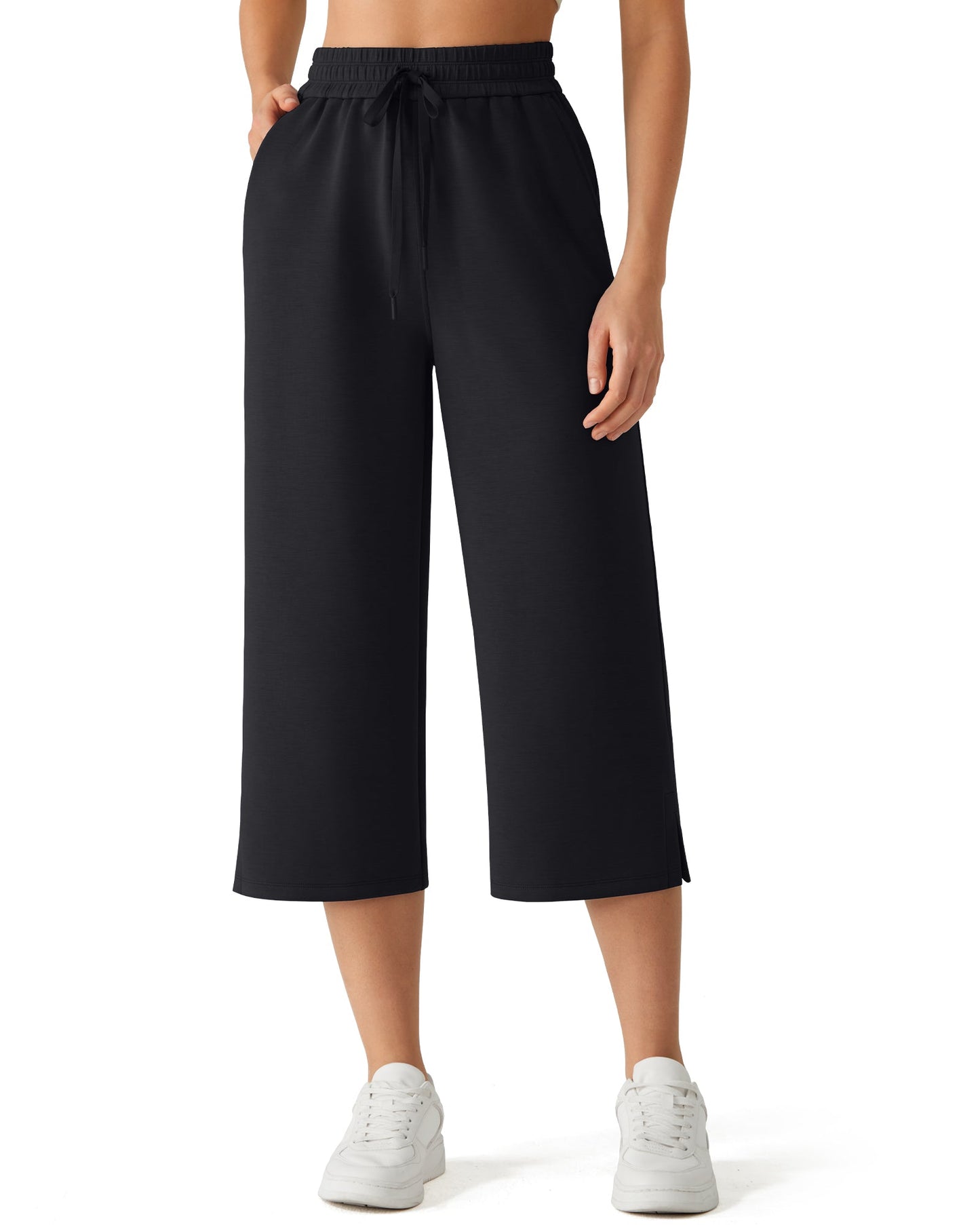 G4Free Smoofit Pantalones Capri de Pierna Ancha con Cordón y Bolsillos