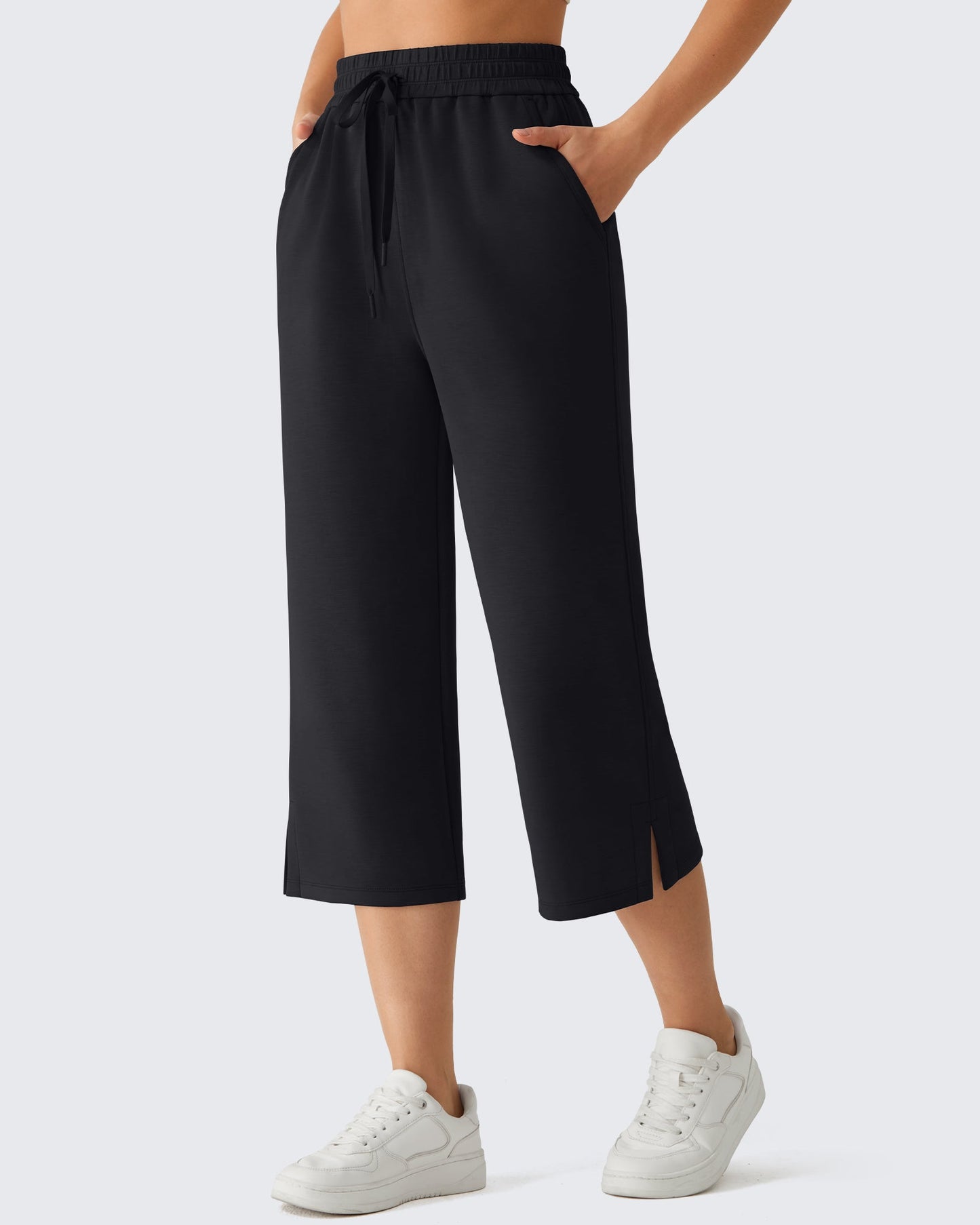 G4Free Smoofit Pantalones Capri de Pierna Ancha con Cordón y Bolsillos