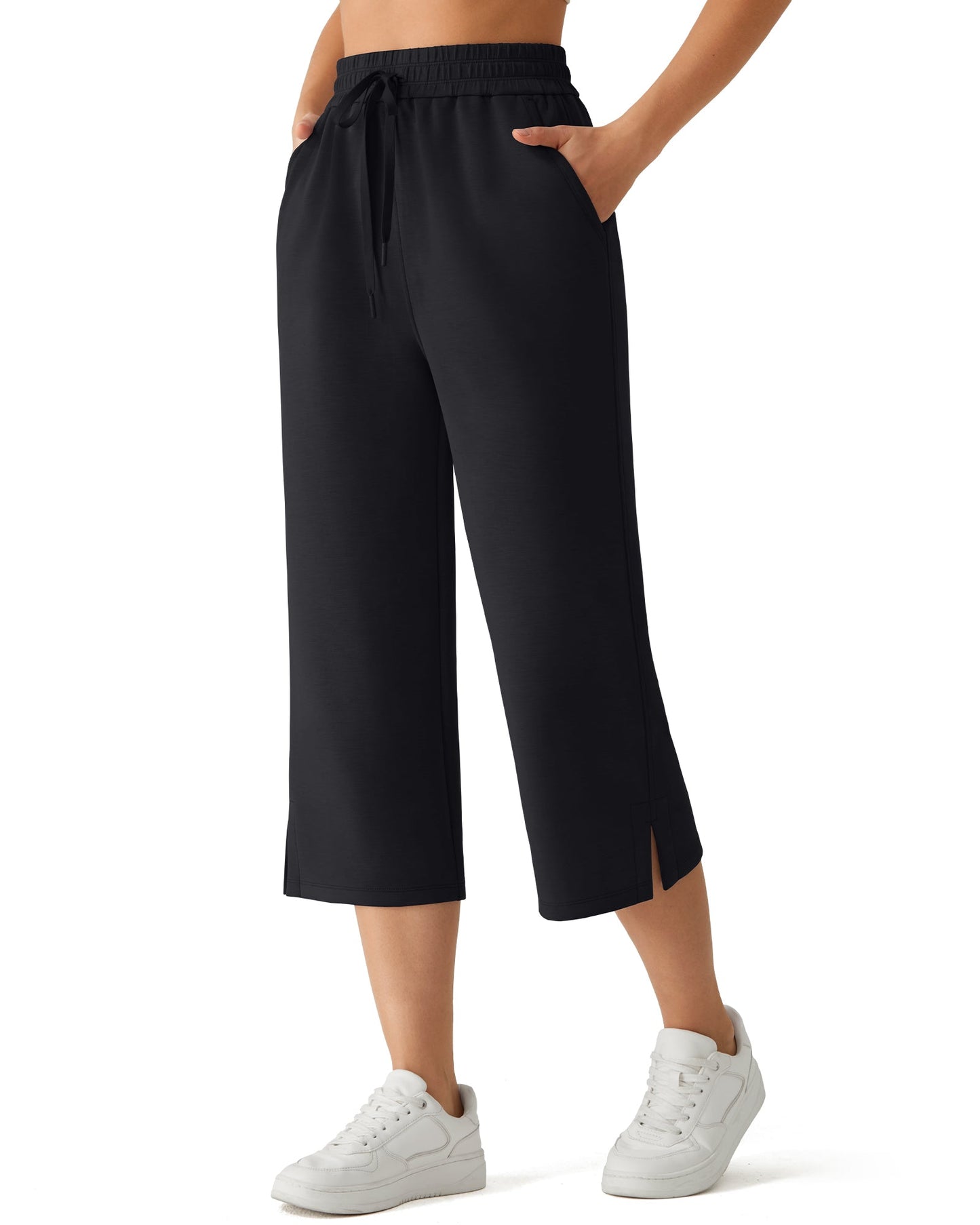 G4Free Smoofit Pantalones Capri de Pierna Ancha con Cordón y Bolsillos