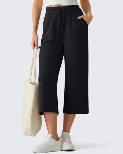G4Free Smoofit Pantalones Capri de Pierna Ancha con Cordón y Bolsillos