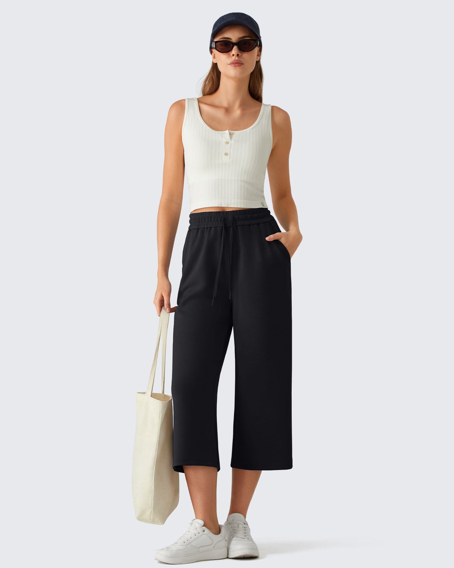 G4Free Smoofit Pantalones Capri de Pierna Ancha con Cordón y Bolsillos