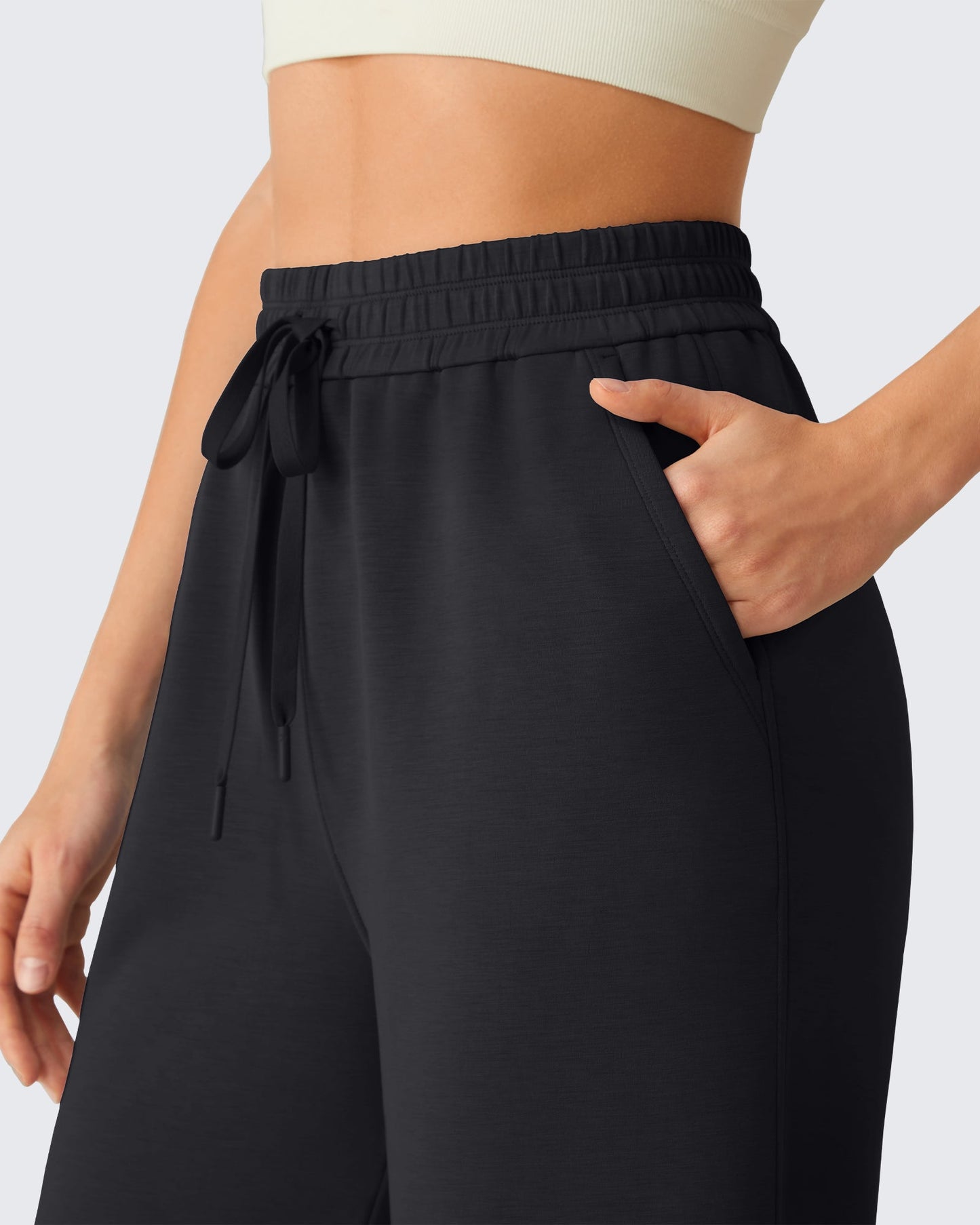 G4Free Smoofit Pantalones Capri de Pierna Ancha con Cordón y Bolsillos