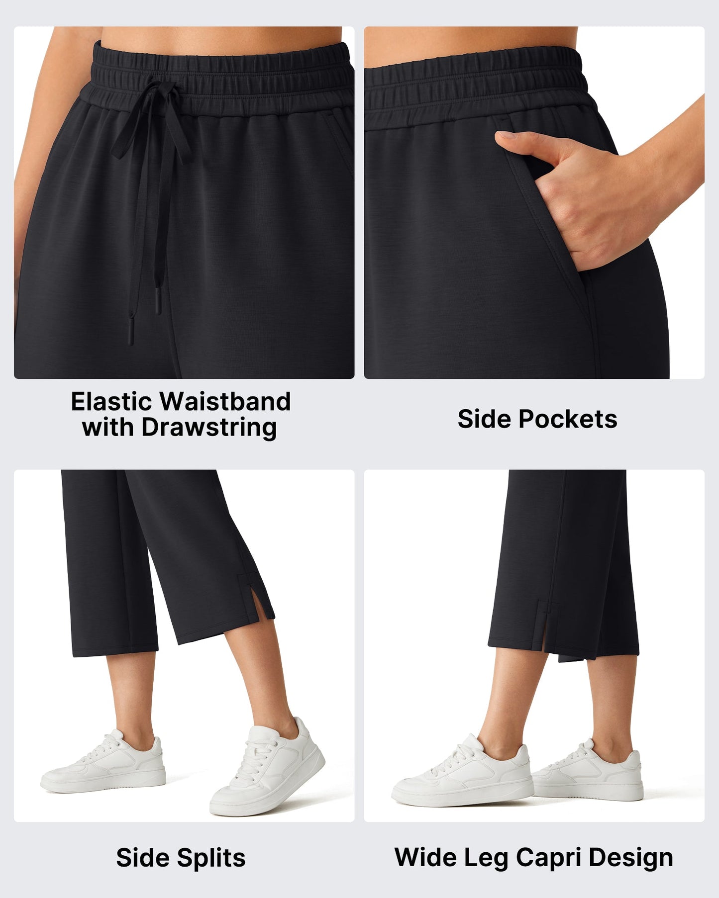 G4Free Smoofit Pantalones Capri de Pierna Ancha con Cordón y Bolsillos