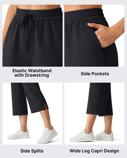 G4Free Smoofit Pantalones Capri de Pierna Ancha con Cordón y Bolsillos