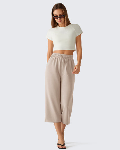 G4Free Smoofit Pantalones Capri de Pierna Ancha con Cordón y Bolsillos