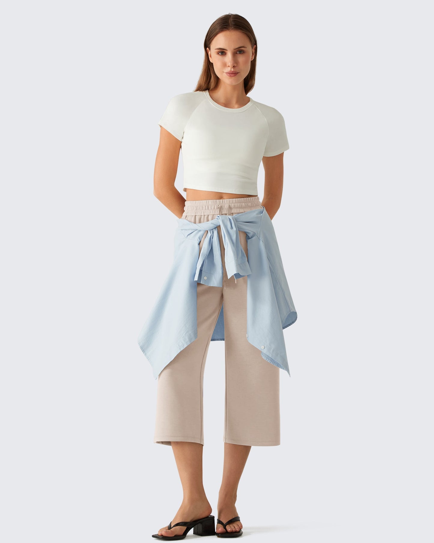 G4Free Smoofit Pantalones Capri de Pierna Ancha con Cordón y Bolsillos
