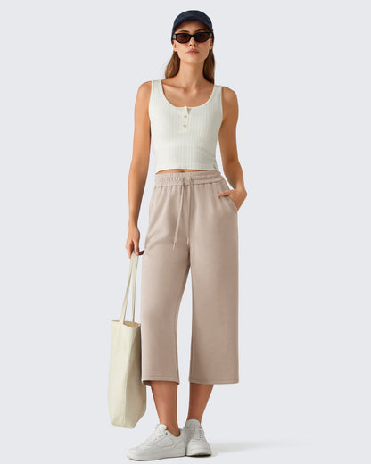 G4Free Smoofit Pantalones Capri de Pierna Ancha con Cordón y Bolsillos