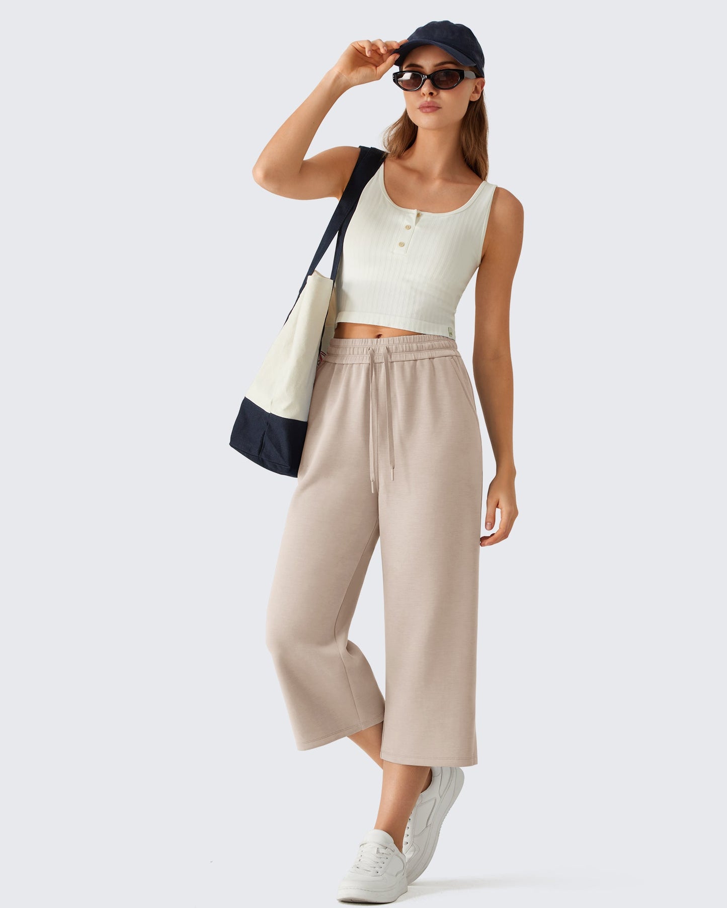 G4Free Smoofit Pantalones Capri de Pierna Ancha con Cordón y Bolsillos