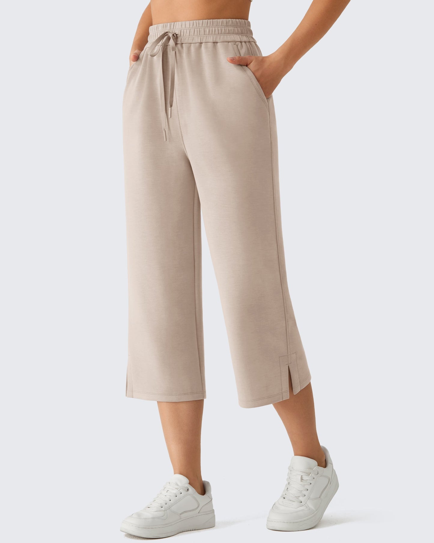 G4Free Smoofit Pantalones Capri de Pierna Ancha con Cordón y Bolsillos