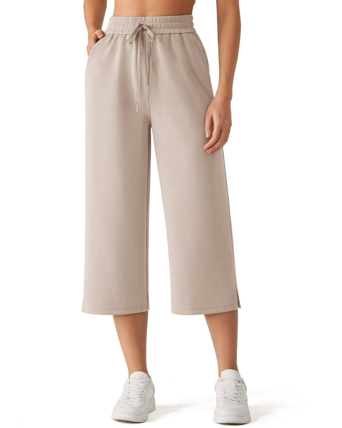 G4Free Smoofit Pantalones Capri de Pierna Ancha con Cordón y Bolsillos