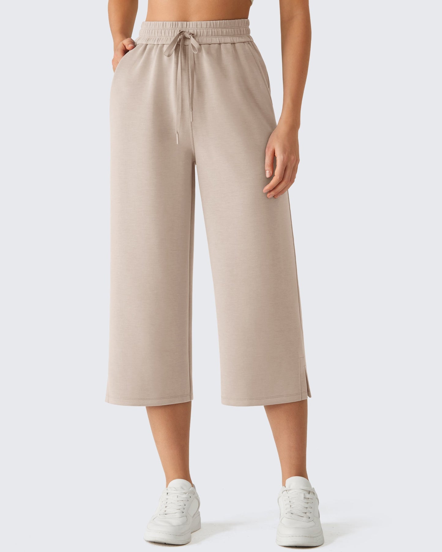 G4Free Smoofit Pantalones Capri de Pierna Ancha con Cordón y Bolsillos