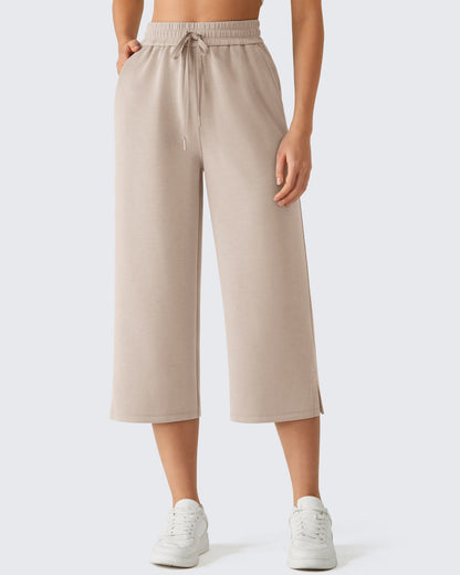 G4Free Smoofit Pantalones Capri de Pierna Ancha con Cordón y Bolsillos