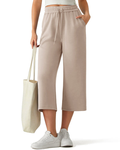 G4Free Smoofit Pantalones Capri de Pierna Ancha con Cordón y Bolsillos