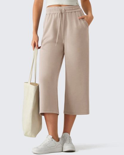 G4Free Smoofit Pantalones Capri de Pierna Ancha con Cordón y Bolsillos