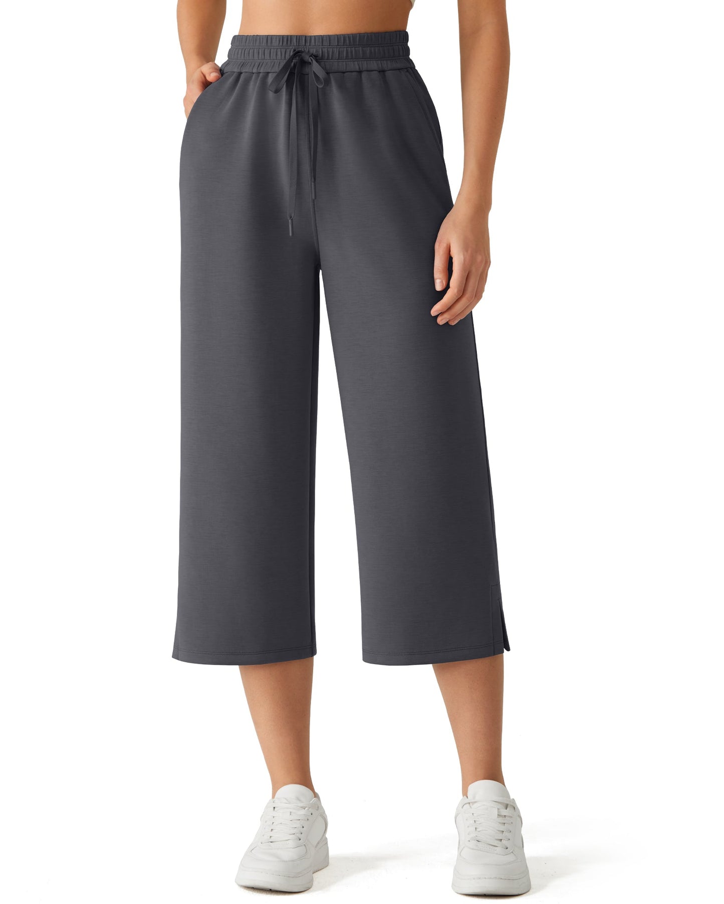 G4Free Smoofit Pantalones Capri de Pierna Ancha con Cordón y Bolsillos