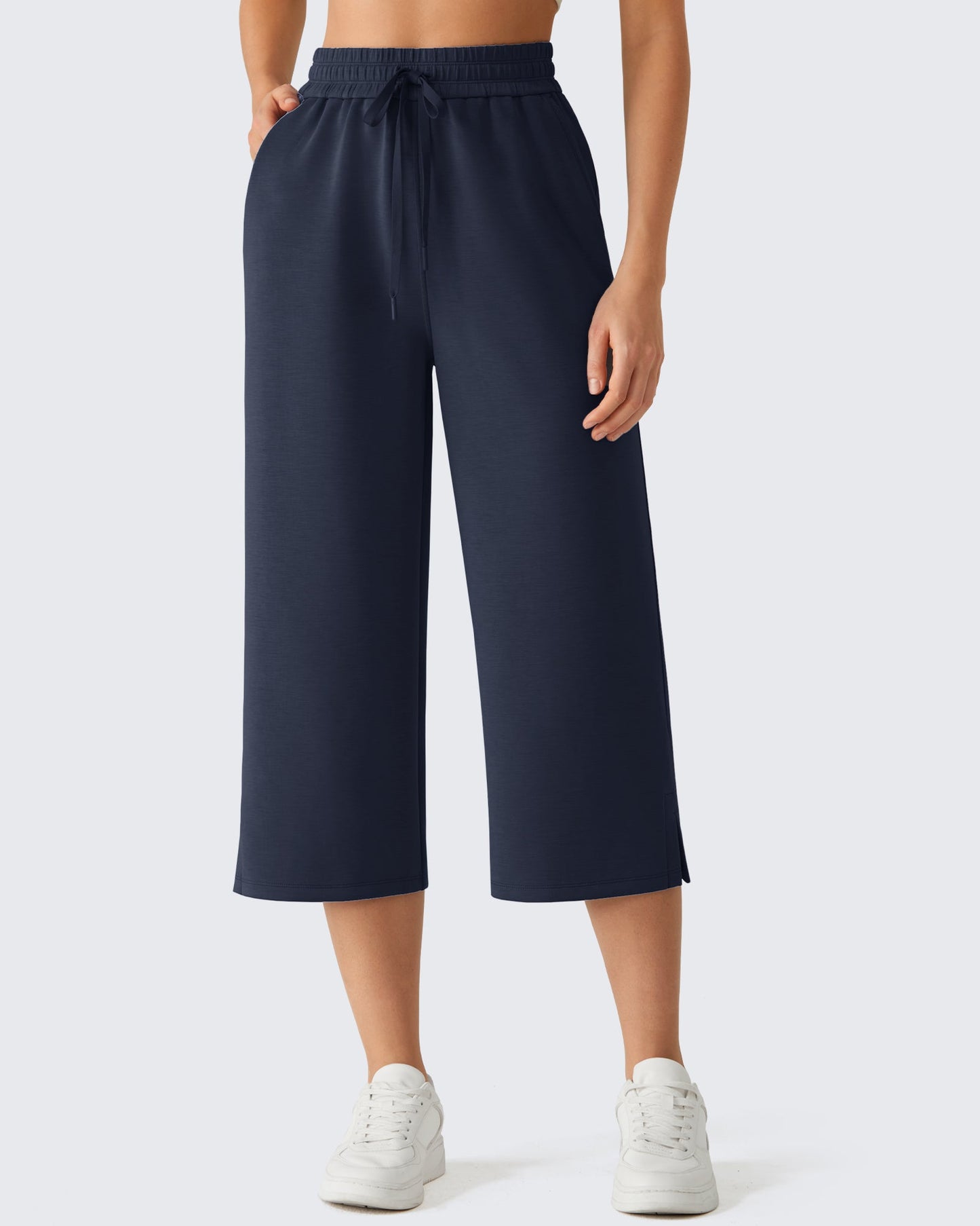 G4Free Smoofit Pantalones Capri de Pierna Ancha con Cordón y Bolsillos