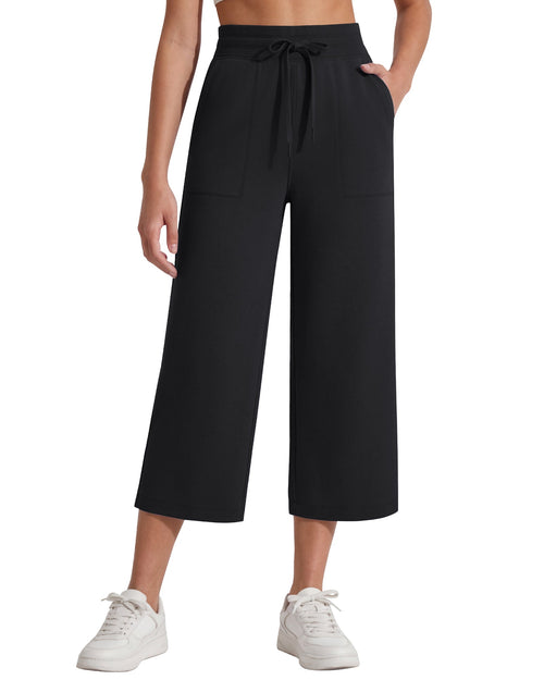 G4Free Smoofit Capris de cintura alta con cordón, pierna ancha y bolsillos