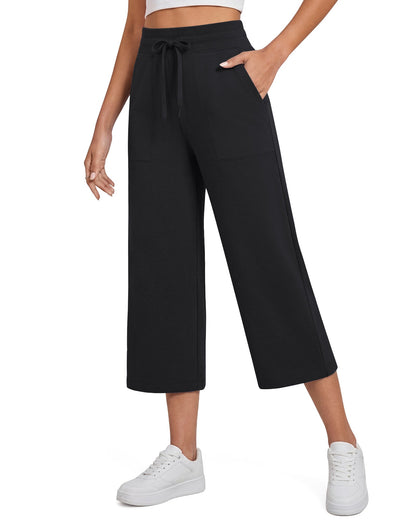 G4Free Smoofit Capris de cintura alta con cordón, pierna ancha y bolsillos