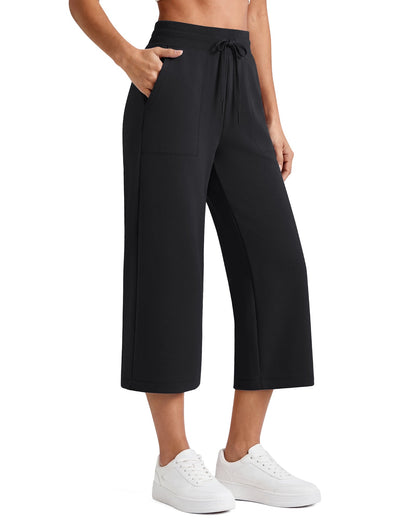 G4Free Smoofit Capris de cintura alta con cordón, pierna ancha y bolsillos