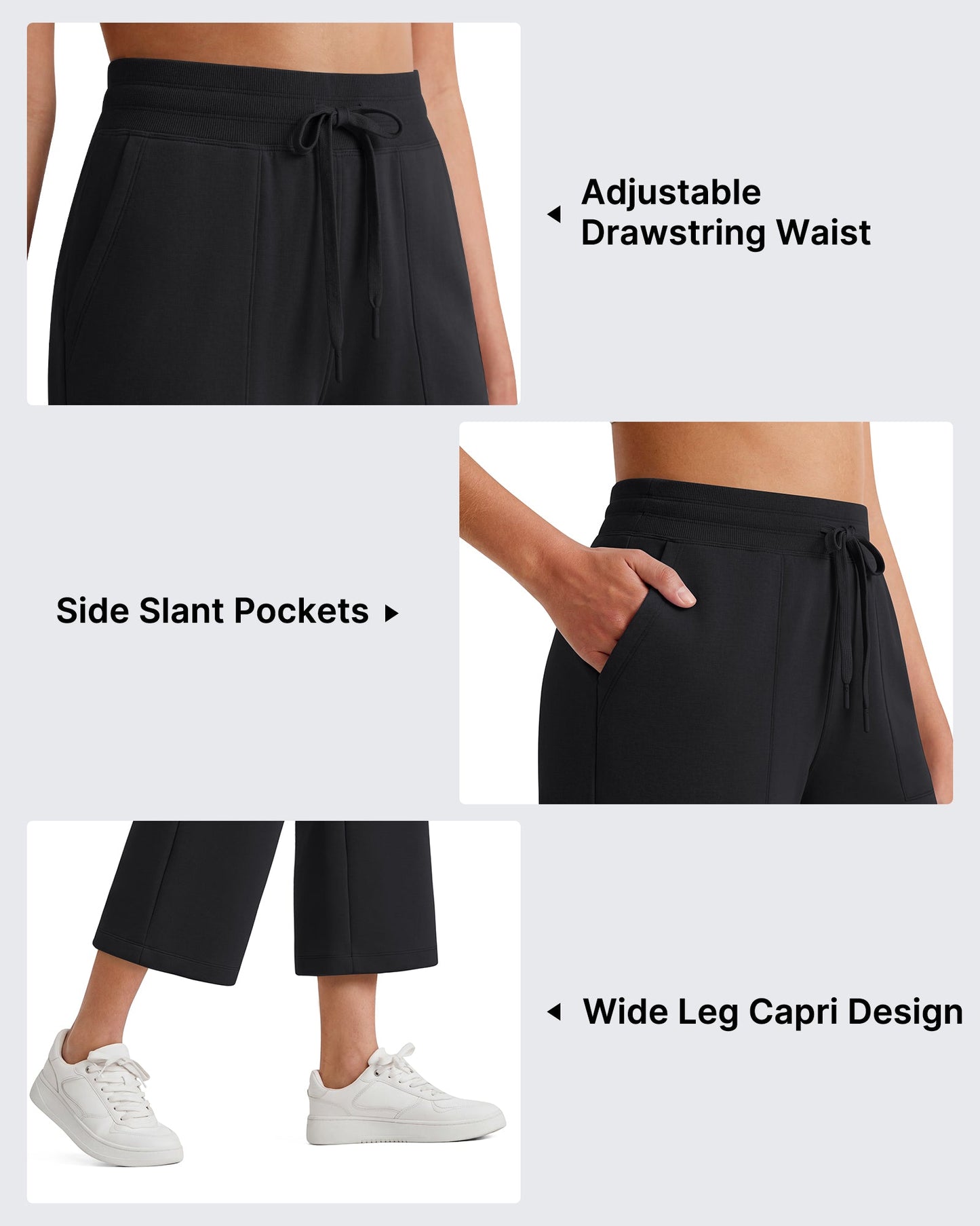 G4Free Smoofit Capris de cintura alta con cordón, pierna ancha y bolsillos