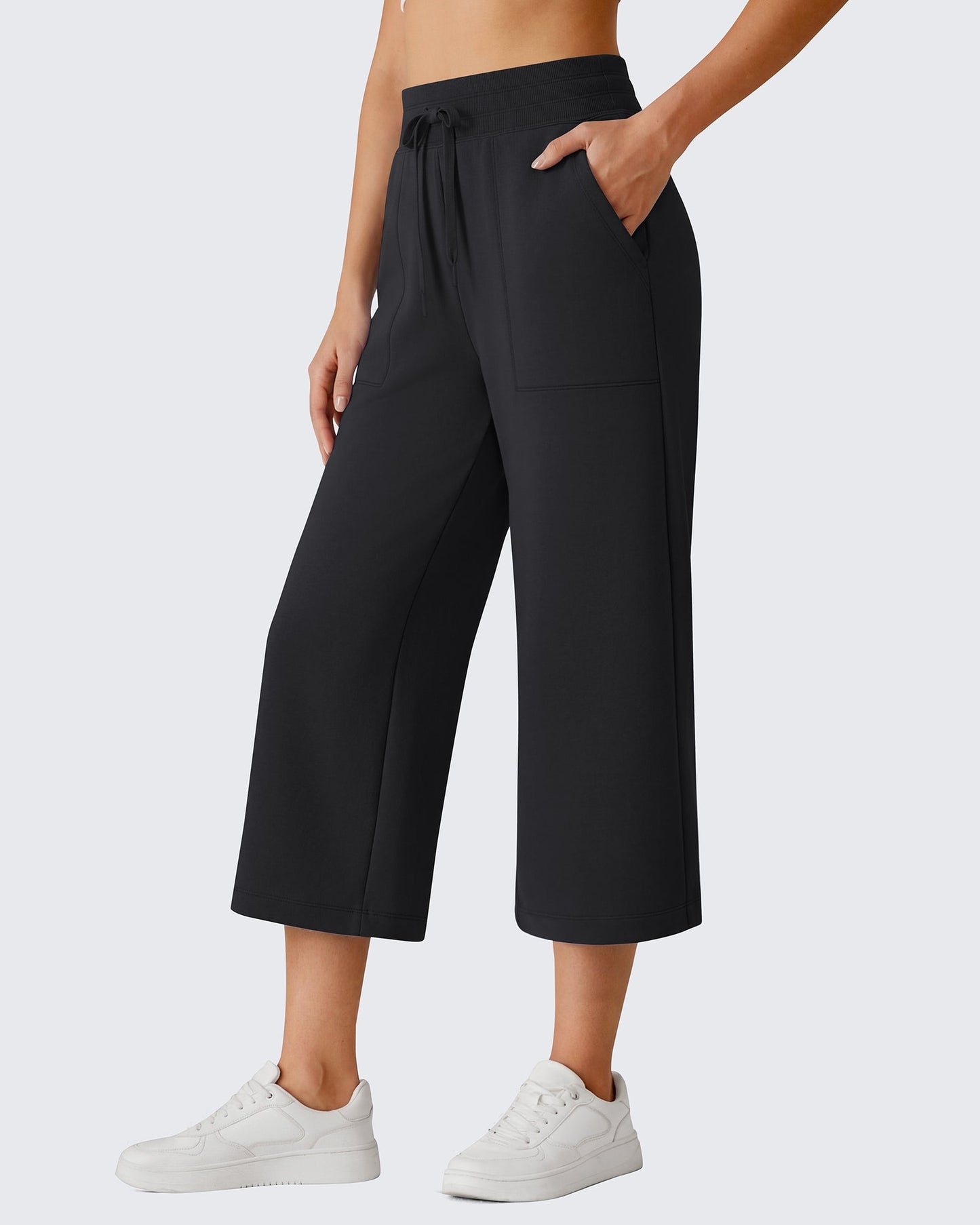 G4Free Smoofit Capris de cintura alta con cordón, pierna ancha y bolsillos