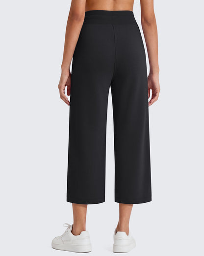 G4Free Smoofit Capris de cintura alta con cordón, pierna ancha y bolsillos