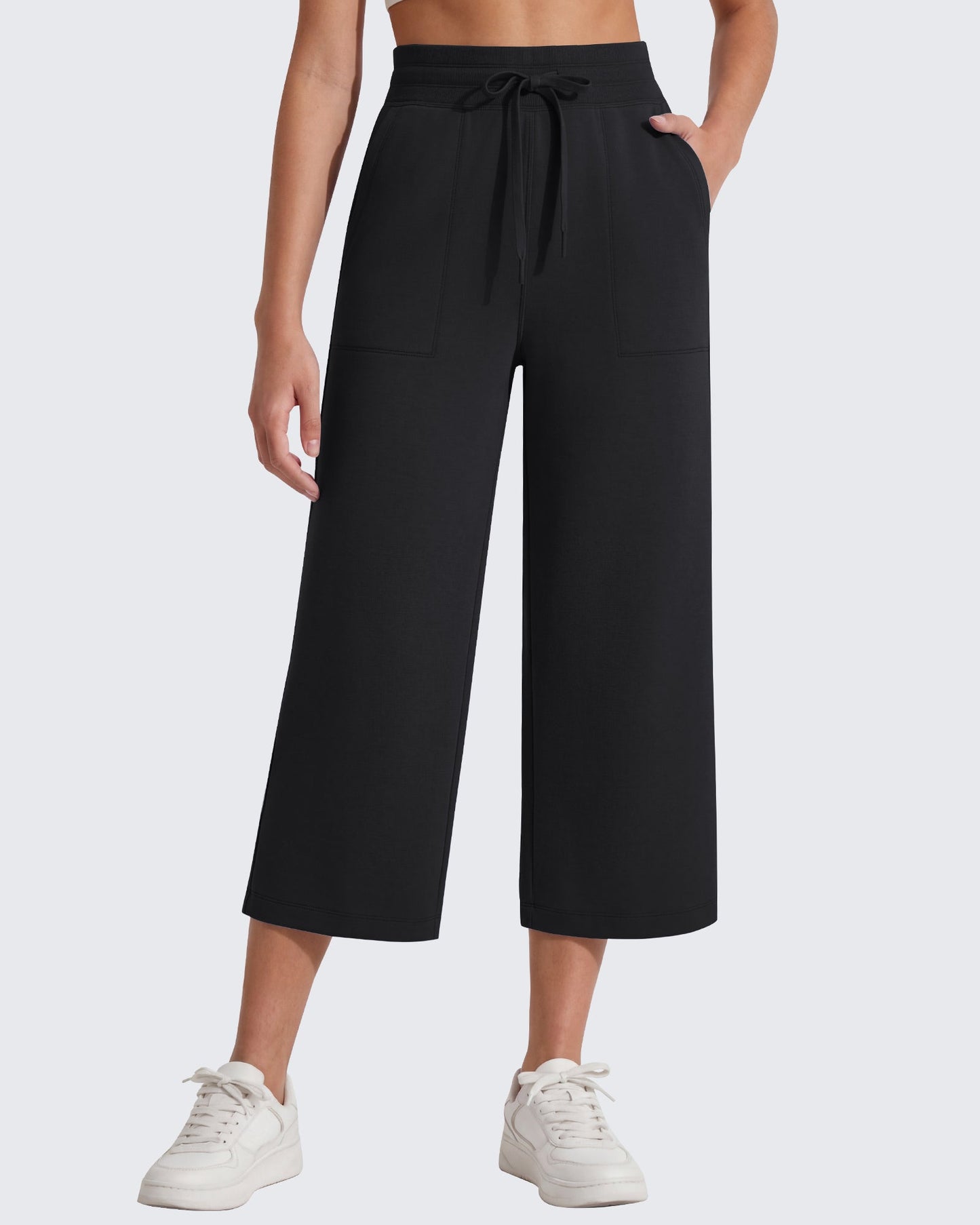 G4Free Smoofit Capris de cintura alta con cordón, pierna ancha y bolsillos