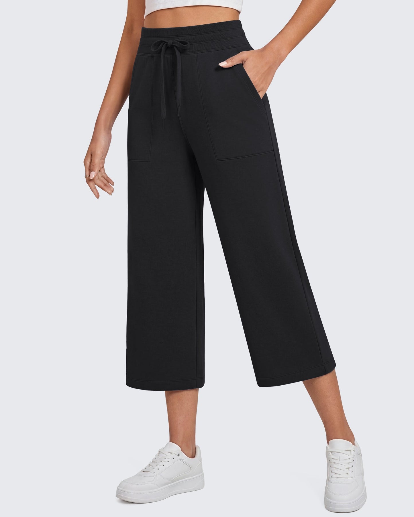 G4Free Smoofit Capris de cintura alta con cordón, pierna ancha y bolsillos
