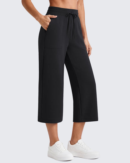 G4Free Smoofit Capris de cintura alta con cordón, pierna ancha y bolsillos